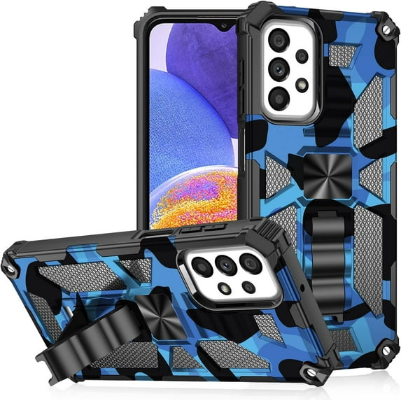 Camouflage Magnetic Kickstand Case for Samsung Galaxy A23 5G/4G, Military Grade Heavy Duty Shockproof Protection Army Camo Phone Cover for Samsung Galaxy A23 MC Dark Blue