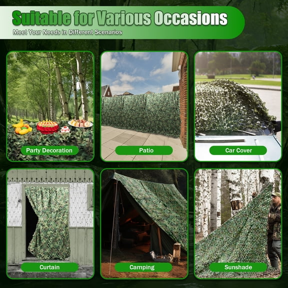 Camouflage Netting 26 X 26 Ft Camo Net Woodland Net Woodland 210D Oxford Polyester, Nylon for Military Camping Hunting, Camping, Party Decoration