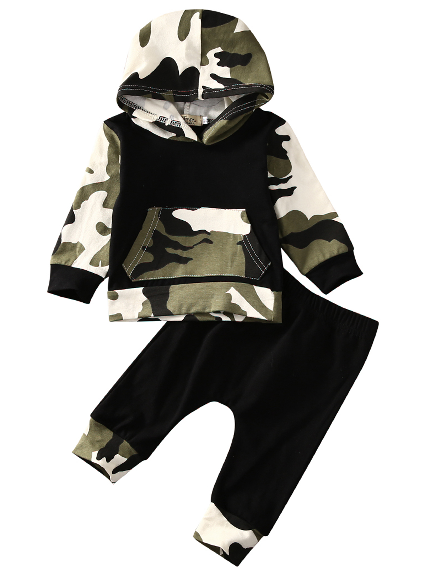 Easisim Toddler Baby Boy Summer Outfit Set - Short Sleeve T-Shirt & Camo Harem Pants (Black/White)
