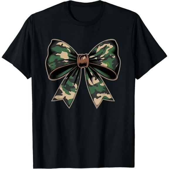 Camouflage Old Camo Bow Camo Coquette Bow Hunting Women Girl T-ShirtMen and women, Black T-shirt, size: Extra large