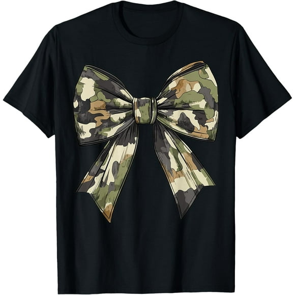 Camouflage Old Camo Bow Camo Coquette Bow Hunting Women Girl T-ShirtMen and women, Black T-shirt, size: Extra large