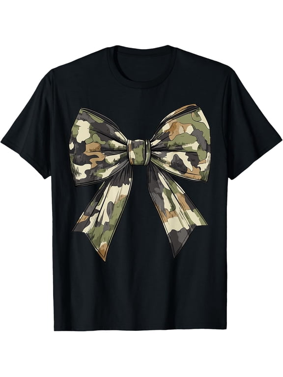 Camouflage Old Camo Bow Camo Coquette Bow Hunting Women Girl T-ShirtMen and women, Black T-shirt, size: Extra large