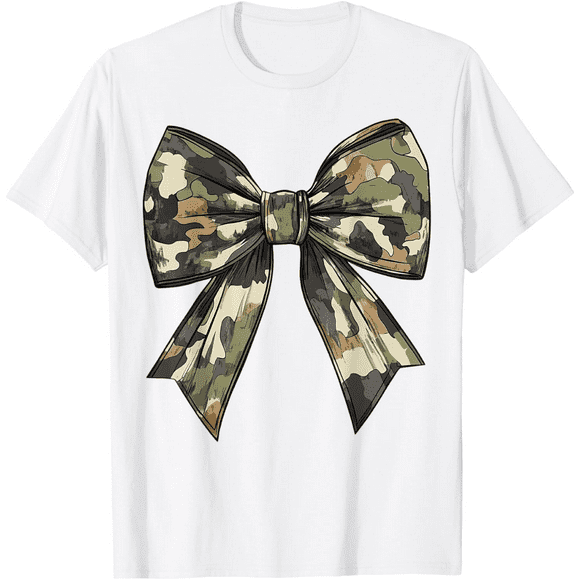 Women’s Camouflage Coquette Bow T-Shirt – Cute Camo Style Tee