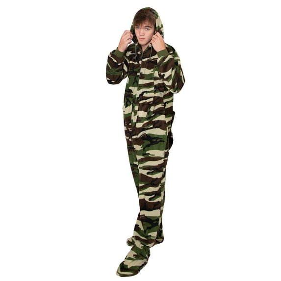 Camouflage One-Piece Hoodie Footed Pajama with Drop Seat |Fleece, with Hood, with Feet|Unisex Adult Men & Women One-Piece Sleepwear
