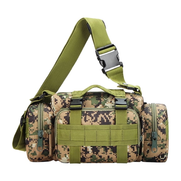 Camouflage Outdoor Crossbody Waist Bag | 3P Military Style Handbag | Multi-Pocket Large Capacity Shoulder Camera Backpack | Durable Tarpaulin | 34x14x18cm | Includes 1 Backpack