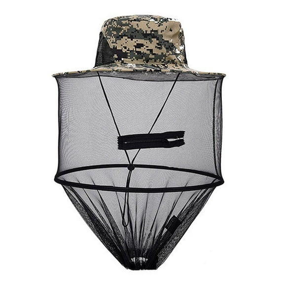 Camouflage Outdoor Fishing Sunproof Anti Mosquito Mesh Hat Face Protective Cap