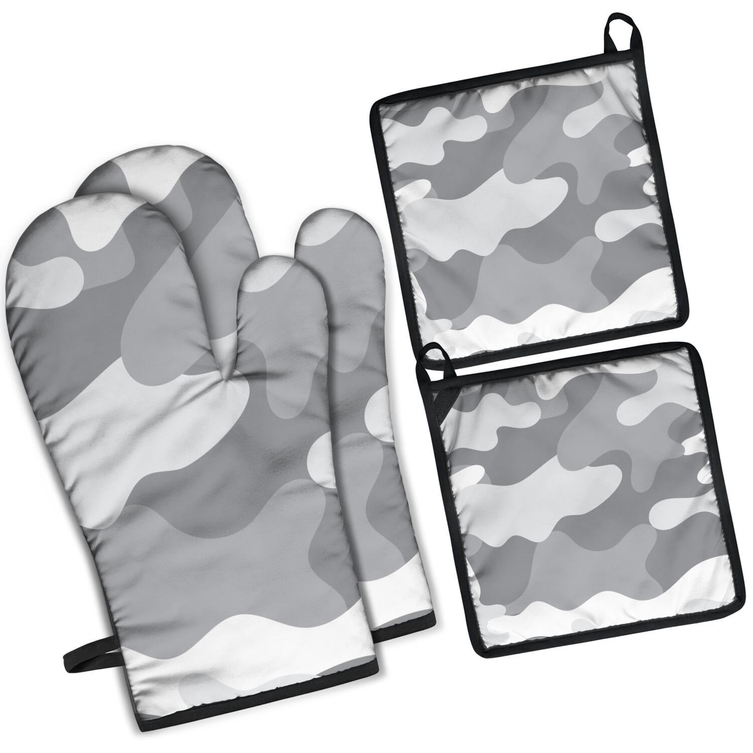Camouflage Oven Mitts and Pot Holders Set Of 4, Heat Resistant Kitchen Gloves with Non-Slip Grip, Hanging Loop, Soft Cotton Lining for Baking, Cooking, Grilling, Barbecue