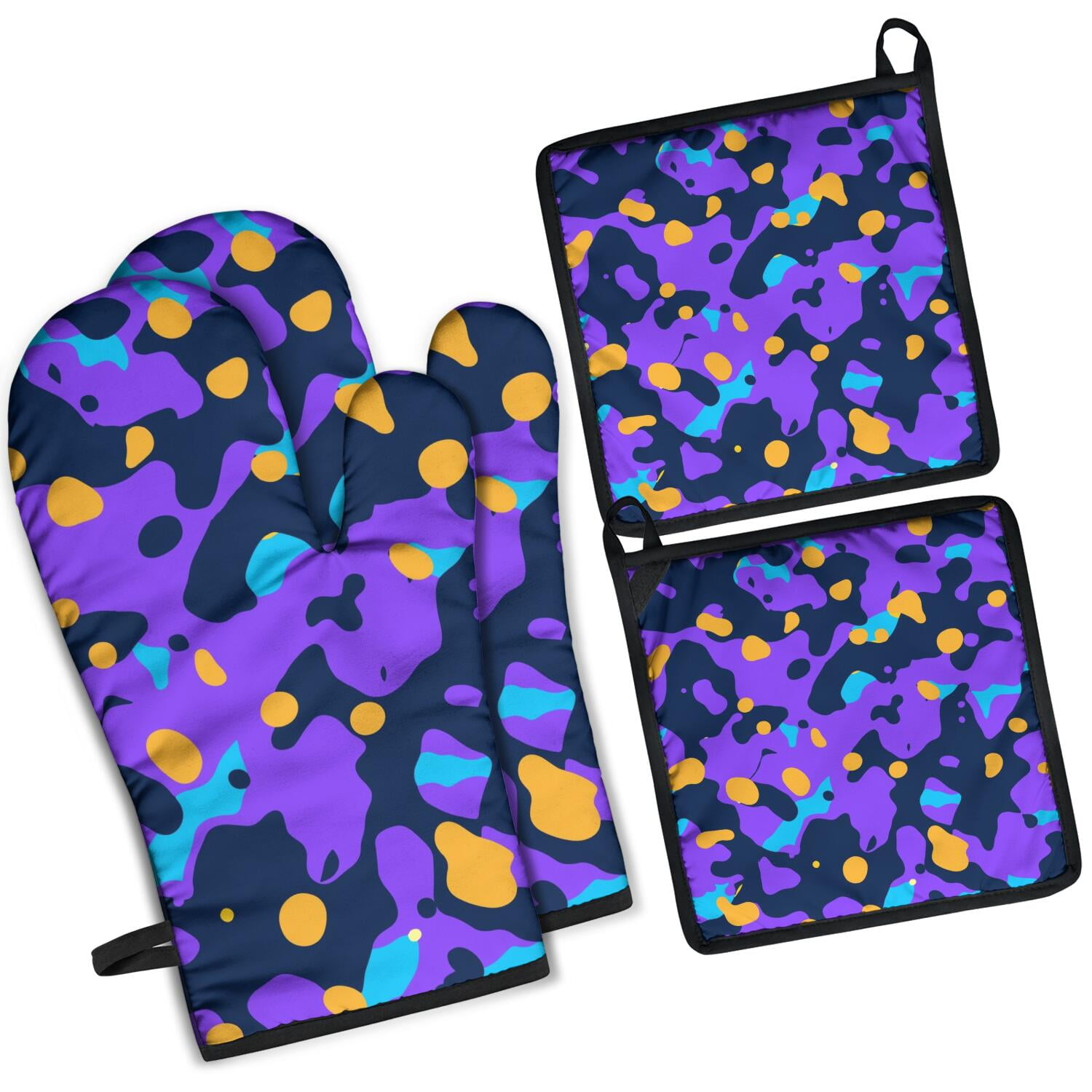 Camouflage Oven Mitts and Pot Holders Set Of 4, Heat Resistant Kitchen Gloves with Non-Slip Grip, Hanging Loop, Soft Cotton Lining for Baking, Cooking, Grilling, Barbecue