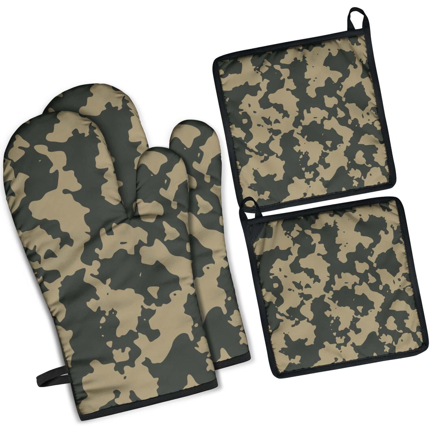 Camouflage Oven Mitts and Pot Holders Set Of 4, Heat Resistant Kitchen Gloves with Non-Slip Grip, Hanging Loop, Soft Cotton Lining for Baking, Cooking, Grilling, Barbecue