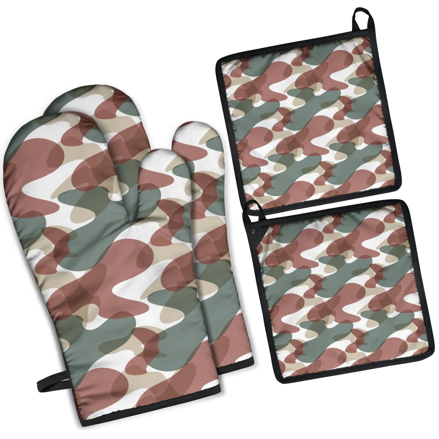 Camouflage Oven Mitts and Pot Holders Set Of 4, Heat Resistant Kitchen Gloves with Non-Slip Grip, Hanging Loop, Soft Cotton Lining for Baking, Cooking, Grilling, Barbecue