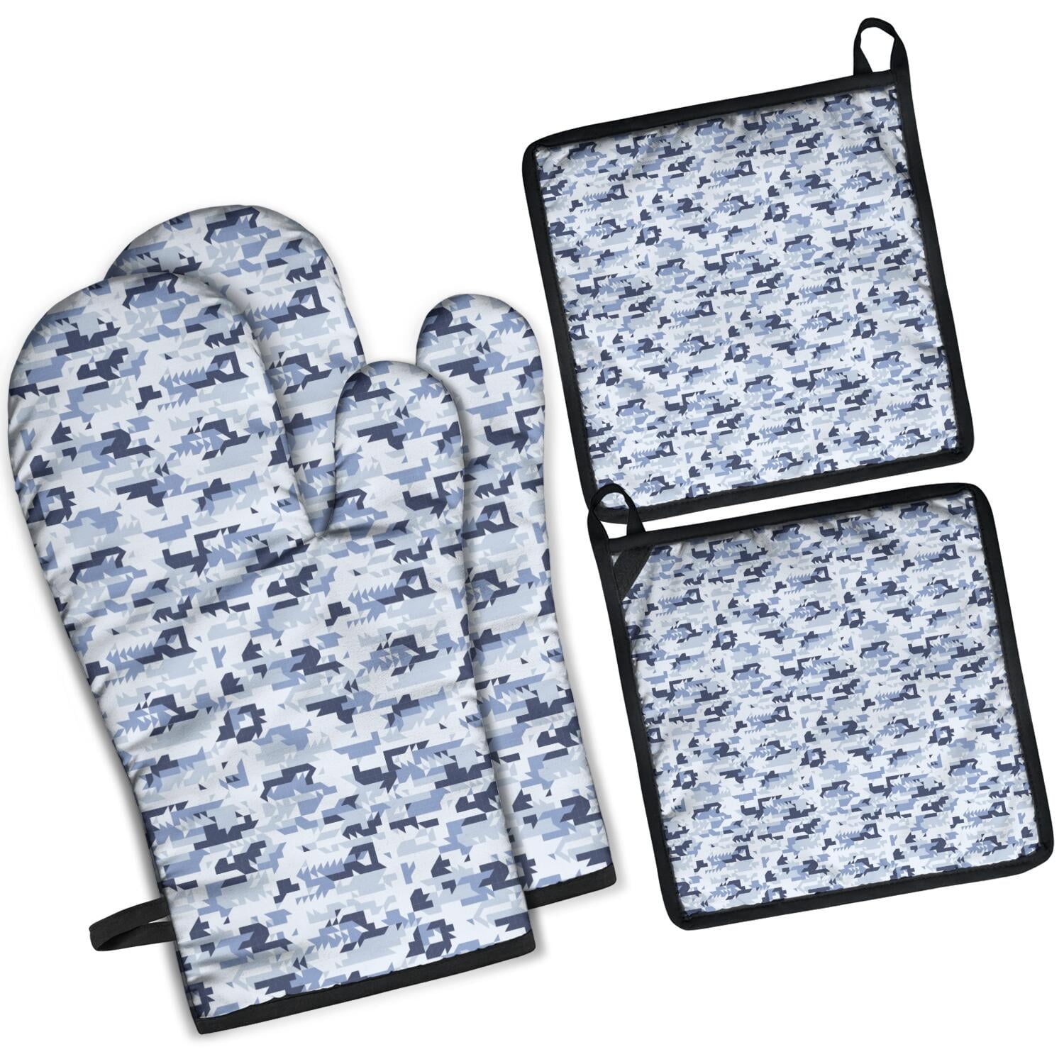 Camouflage Oven Mitts and Pot Holders Set Of 4, Heat Resistant Kitchen Gloves with Non-Slip Grip, Hanging Loop, Soft Cotton Lining for Baking, Cooking, Grilling, Barbecue
