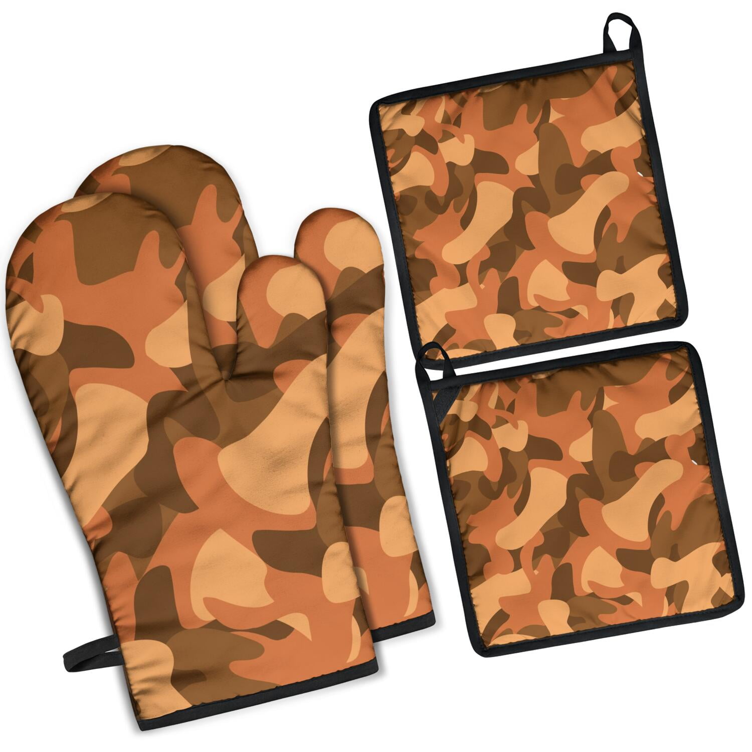 Camouflage Oven Mitts and Pot Holders Set Of 4, Heat Resistant Kitchen Gloves with Non-Slip Grip, Hanging Loop, Soft Cotton Lining for Baking, Cooking, Grilling, Barbecue