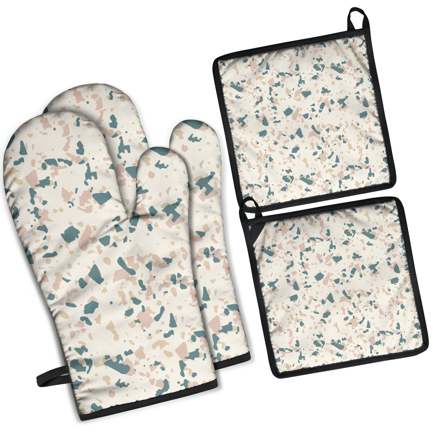 Camouflage Oven Mitts and Pot Holders Set Of 4, Heat Resistant Kitchen Gloves with Non-Slip Grip, Hanging Loop, Soft Cotton Lining for Baking, Cooking, Grilling, Barbecue