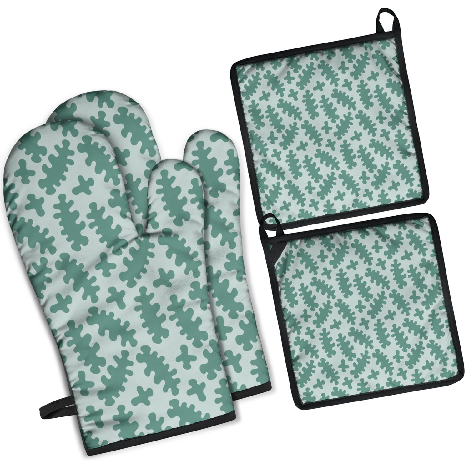 Camouflage Oven Mitts and Pot Holders Set Of 4, Heat Resistant Kitchen Gloves with Non-Slip Grip, Hanging Loop, Soft Cotton Lining for Baking, Cooking, Grilling, Barbecue