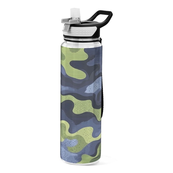 Camouflage Pattern 1000ml Tritan Sport Bottle Straw LeakProof Food-Grade Portable Wide Handle