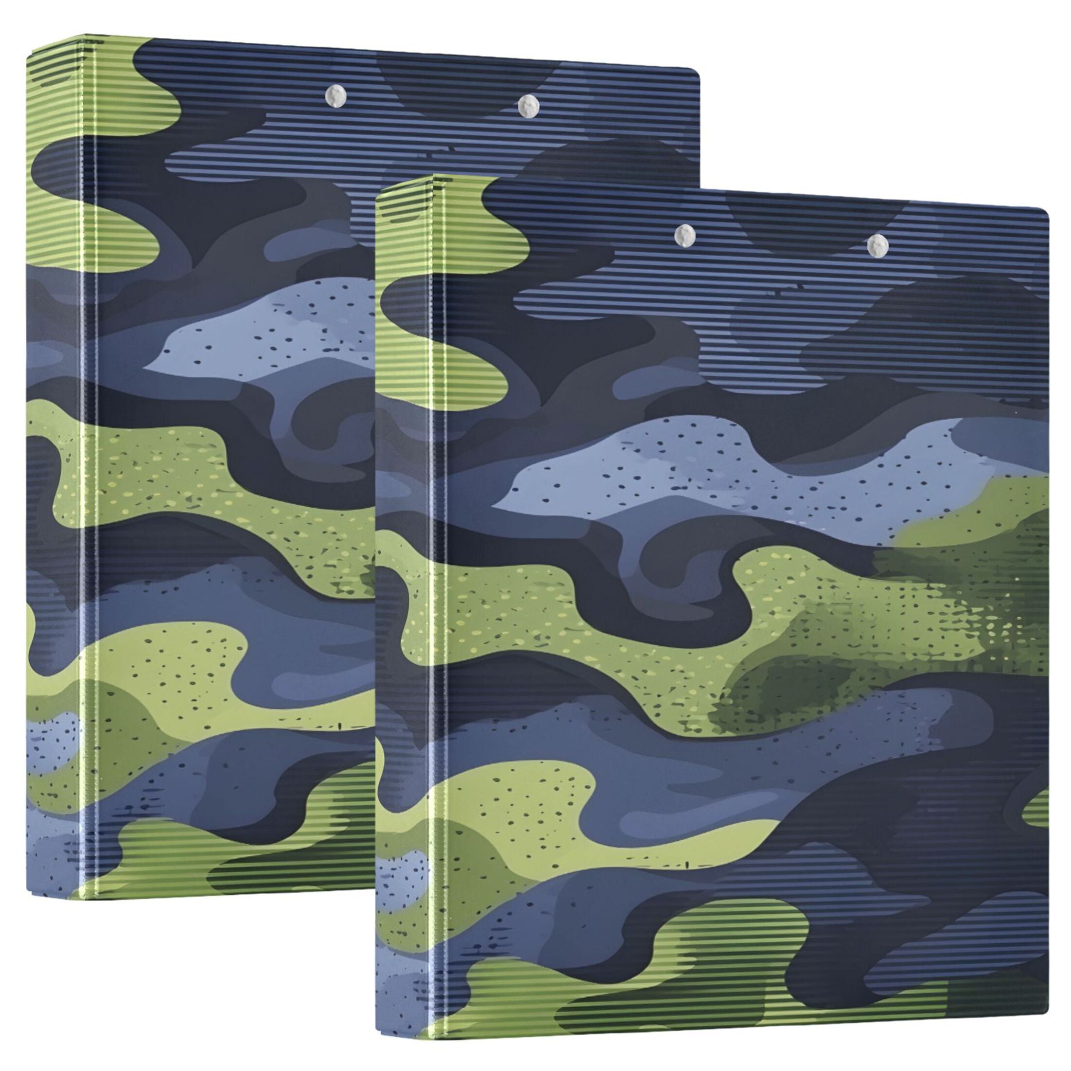 Camouflage Pattern 12.4x10.6in PVC Round Ring Binder, D-Ring 3-Hole, Metal Clip, 200 Sheets