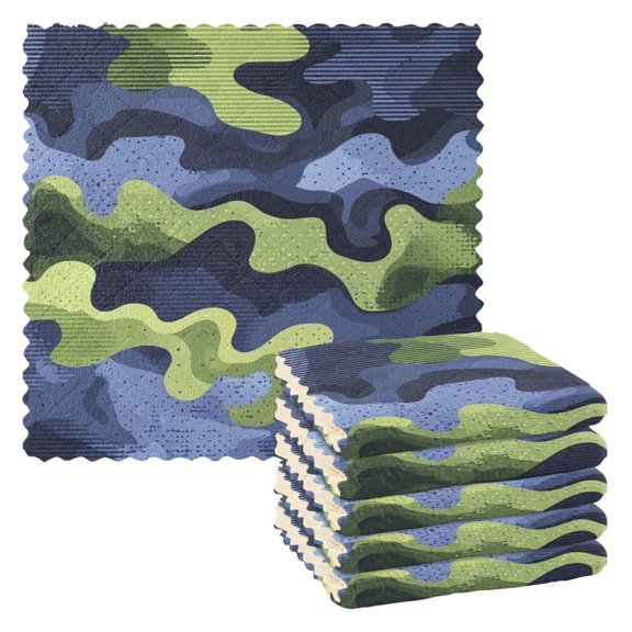 Camouflage Pattern 6 Pack Kitchen Cleaning Cloths 11'' x 11'', Super Absorbent, Soft Double Layer Plush for Dish and Surface Cleaning