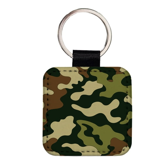 Camouflage Pattern Faux Leather Square Keychain