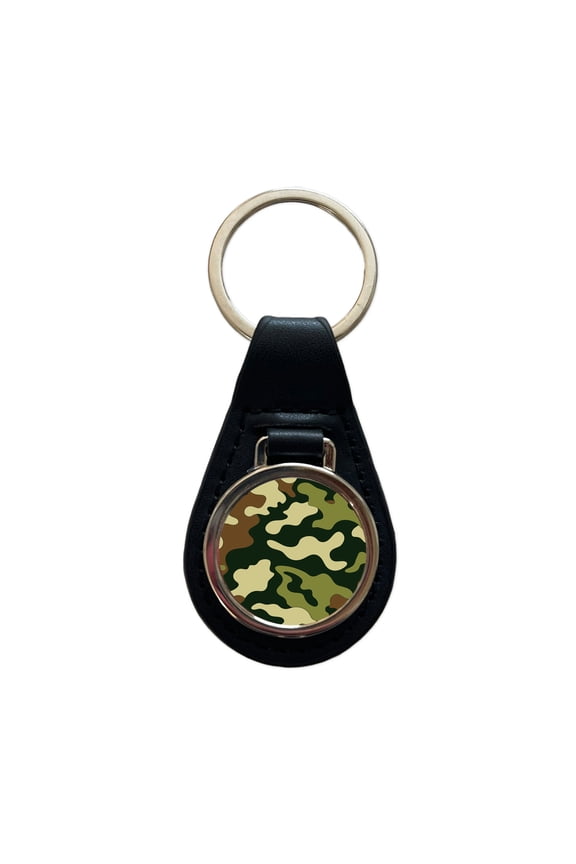 Camouflage Pattern Metal Black Leather Keychain