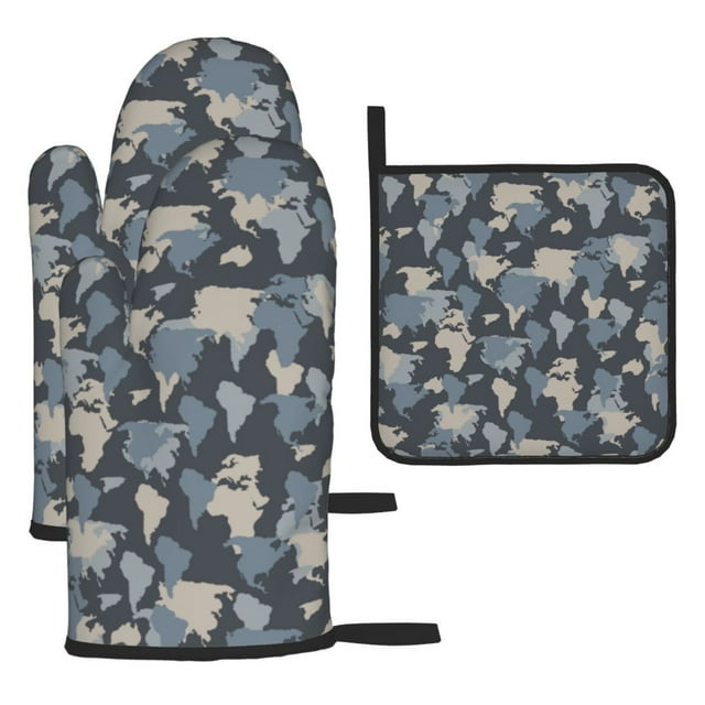 Camouflage Pattern Oven Gloves, Pot Clamp Set, Non slip and Heat ...