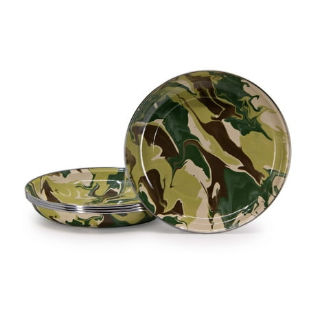 Golden Rabbit Enamelware Camouflage Pattern - Set of 4 - 10 inch Pasta Plates - Golden Rabbit Enamelware