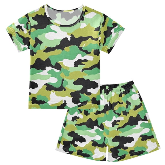 Camouflage Pattern Summer Pajama Set Soft Cotton Short Sleeve Sleepwear 2PCS Pajama Sets Breathable Lounge Set Size 8Y