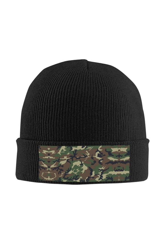 Camouflage Pattern Winter Beanie Hats for Men Women Warm Cozy Knitted Cuffed Skull Cap Black