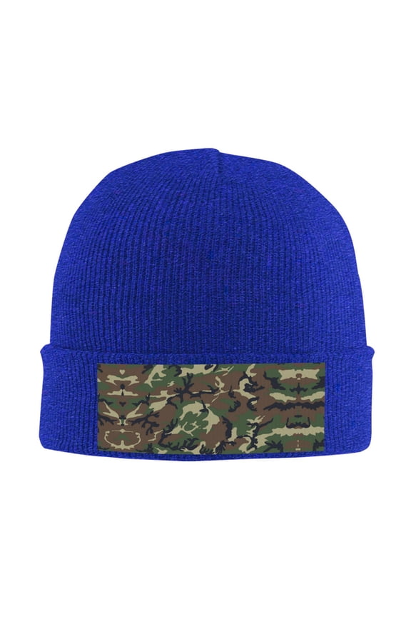 Camouflage Pattern Winter Beanie Hats for Men Women Warm Cozy Knitted Cuffed Skull Cap Blue
