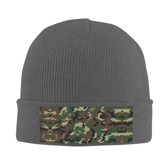 Camouflage Pattern Winter Beanie Hats for Men Women Warm Cozy Knitted Cuffed Skull Cap Deep Heather