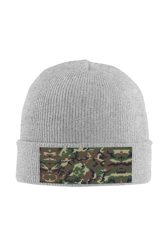 Camouflage Pattern Winter Beanie Hats for Men Women Warm Cozy Knitted Cuffed Skull Cap Gray