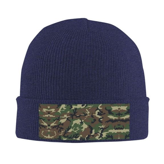 Camouflage Pattern Winter Beanie Hats for Men Women Warm Cozy Knitted Cuffed Skull Cap Navy Blue