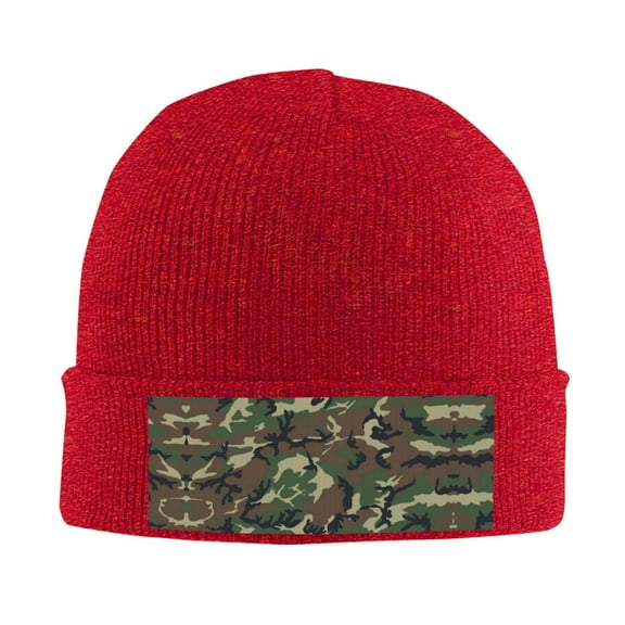 Camouflage Pattern Winter Beanie Hats for Men Women Warm Cozy Knitted Cuffed Skull Cap Red