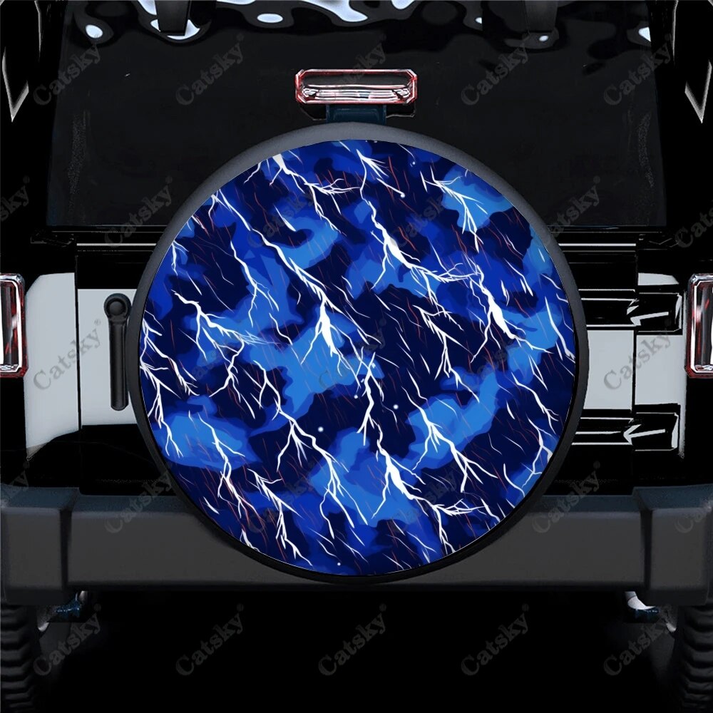 Camouflage Pattern With Lightnings Polyester Universal Spare Wheel Tire Cover Wheel Covers for