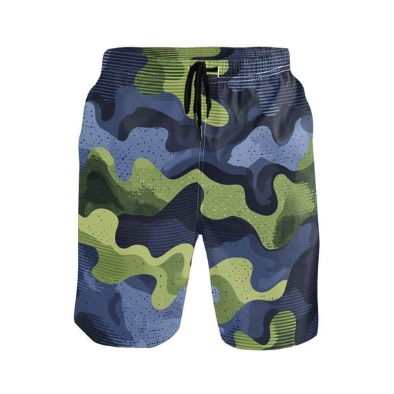 Camouflage Pattern X-Large Size Men's Quick Dry Beach Shorts with Mesh Lining, Lightweight
