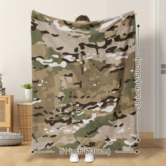 Camouflage Print Flannel Throw Blanket Knitted Quilted All-Season Cozy Wrap Contemporary Style Digital Print Soft Blanket for Napping Camping Travel Office or Home Decor