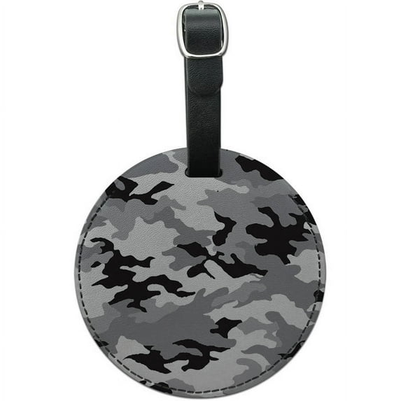 Camouflage Print Gray Round Leather Luggage ID Tag Suitcase Carry-On