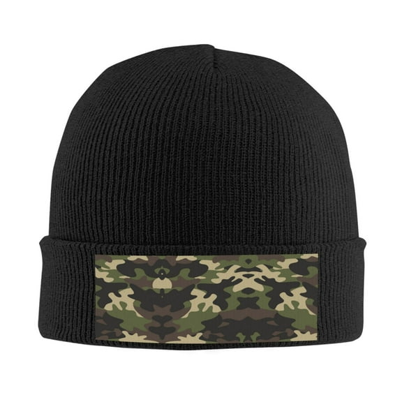 Camouflage Print Pattern Beanie Hat Knit Hat Skull Cap for Men Women Winter Hat Black