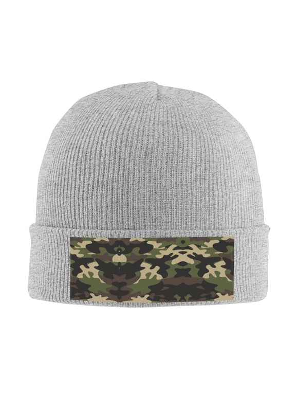 Camouflage Print Pattern Beanie Hat Knit Hat Skull Cap for Men Women Winter Hat Gray