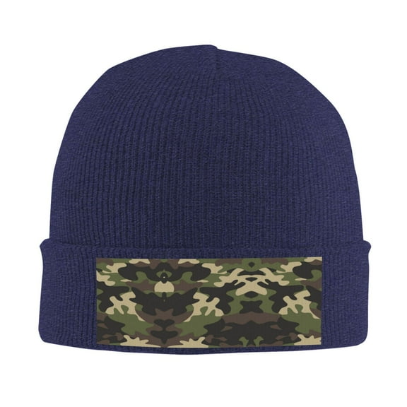 Camouflage Print Pattern Beanie Hat Knit Hat Skull Cap for Men Women Winter Hat Navy Blue