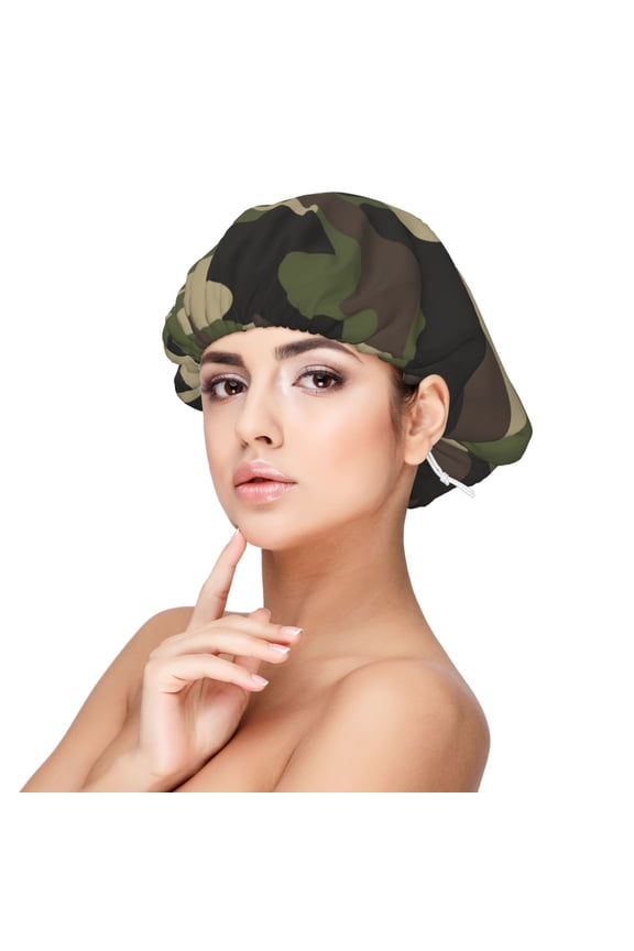 Camouflage Print Pattern Sleep Cap Satin Bonnet Sleeping Hat Soft Elastic Night Hair Cover For Women