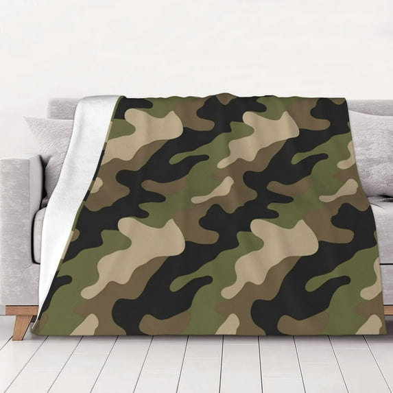 Camouflage Print Pattern Throw Blanket Warm Camping Outdoor Light Weight Cozy Blanket for Couch Sofa Bed 50"x40"