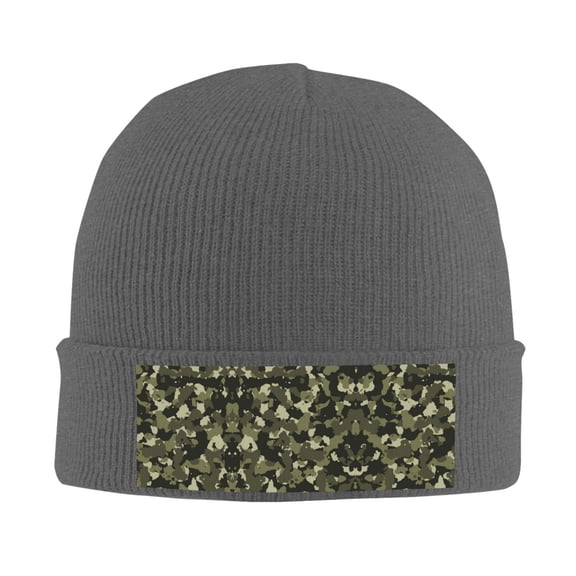 Camouflage Print Winter Beanie Hats for Men Women Warm Cozy Knitted Cuffed Skull Cap Deep Heather