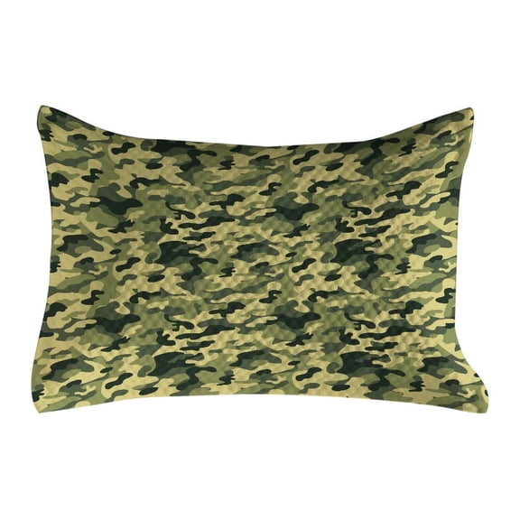 Camouflage Quilted Pillowcover, Clothing Motif Pale Toned Color Splashes Abstract Patterned Illustration, Standard King Size Accent Pillow Cover for Bedroom, 36" x 20", Green Yellow, by Ambesonne