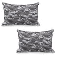 thumbnail image 1 of Camouflage Quilted Pillowcover Set of 2, Monochrome Attire Pattern Camouflage Inside Vegetation Fashion Design Print, Standard Queen Size Pillow Cover Bedroom, 36" x 20", Grey Coconut, by Ambesonne, 1 of 1