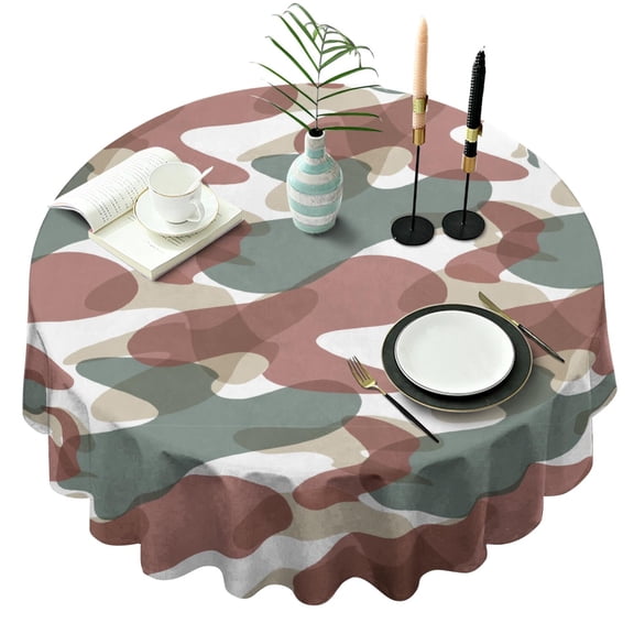 Camouflage Round Tablecloth 60x60in(153x153cm) – Waterproof Polyester Table Cover with Full Print Design, Wrinkle Resistant & Washable for Kitchen Dining Party Decor
