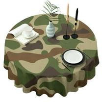 Camouflage Round Tablecloth 60x60in(153x153cm) – Waterproof Polyester Table Cover with Full Print Design, Wrinkle Resistant & Washable for Kitchen Dining Party Decor
