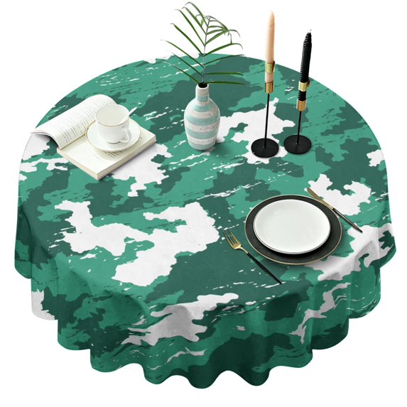 Camouflage Round Tablecloth 70x70in(178x178cm) – Waterproof Polyester Table Cover with Full Print Design, Wrinkle Resistant & Washable for Kitchen Dining Party Decor