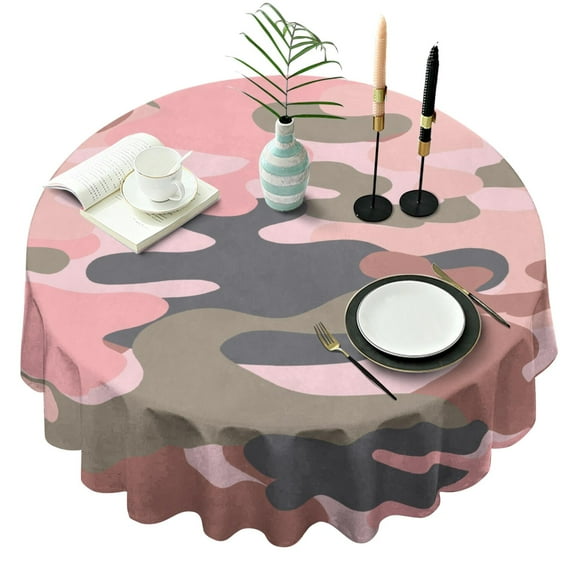 Camouflage Round Tablecloth 70x70in(178x178cm) – Waterproof Polyester Table Cover with Full Print Design, Wrinkle Resistant & Washable for Kitchen Dining Party Decor