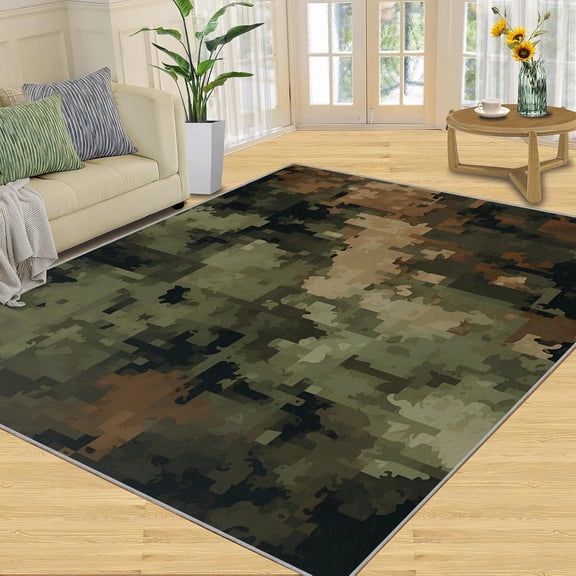 Camouflage Rug - 4x6 Rug, Army Green Rugs - Home Decor, Retro Patriotic Area Rug, National Washable Rugs for Living Room Bedroom, Fourth of July Carpet, Memorial Gifts for Veterans