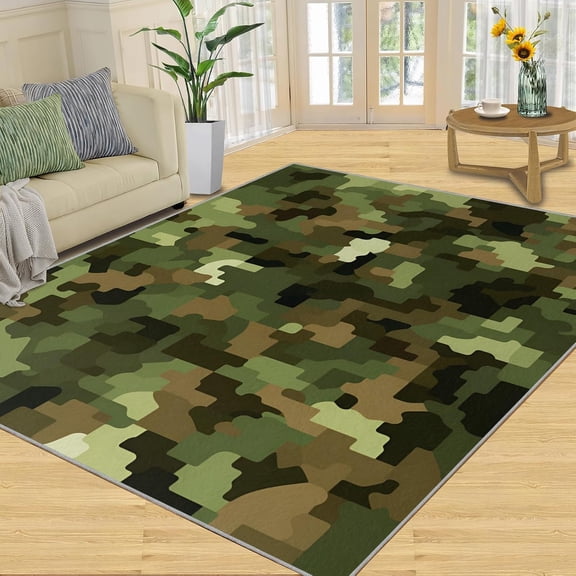 Camouflage Rug - Army Green Rug, 3x4 Rug, Retro Patriotic Area Rug, National Non Slip Washable Rugs, 4th of July Carpet - Home Decor, Memorial Gifts for Veterans
